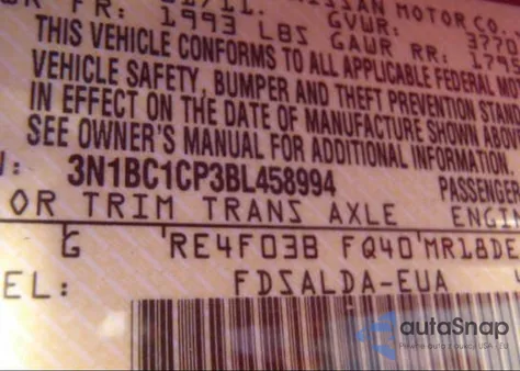 2011 Nissan Versa z USA, uszkodzony, nr VIN 3N1BC1CP3BL458994